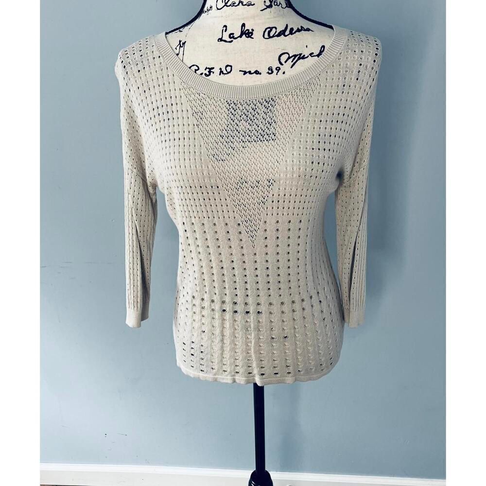 Express Women’s S cutout 3/4 Sleeve Pullover Knit Sweater Light Beige